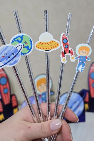 Uzay Tema Pipet Süsleri 10lu Uzay Konsept Lüks Pipet Paketi