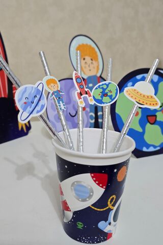 Uzay Tema Pipet Süsleri 10lu Uzay Konsept Lüks Pipet Paketi