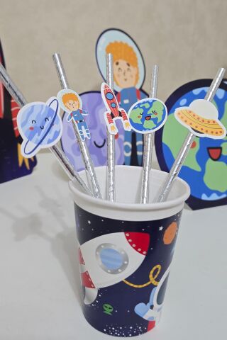 Uzay Tema Pipet Süsleri 10lu Uzay Konsept Lüks Pipet Paketi