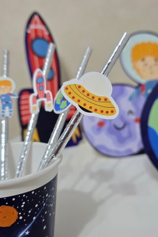 Uzay Tema Pipet Süsleri 10lu Uzay Konsept Lüks Pipet Paketi