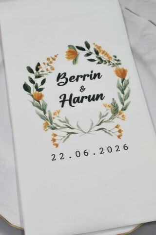 Turuncu Çiçekler Konsept Baskılı Peçete