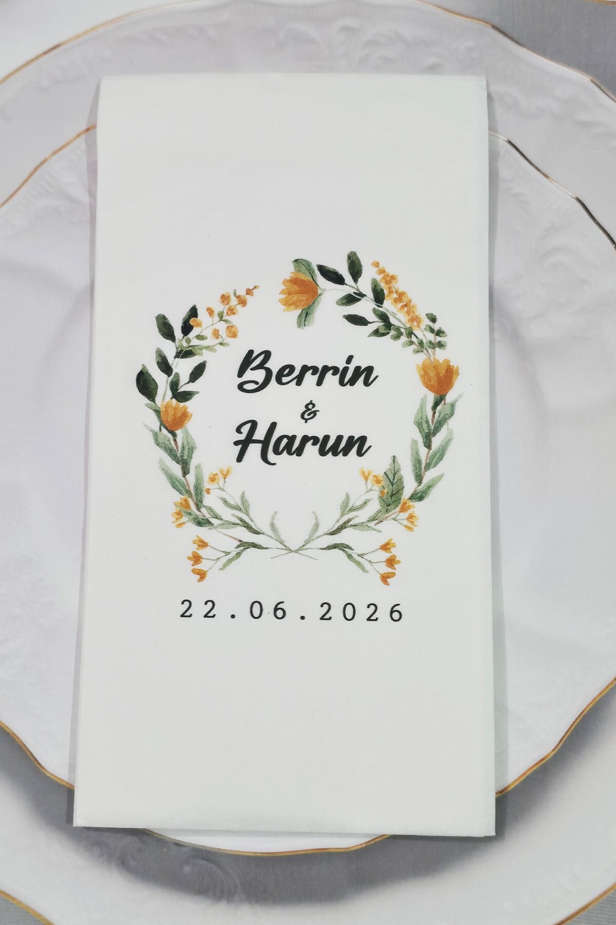 Turuncu Çiçekler Konsept Baskılı Peçete