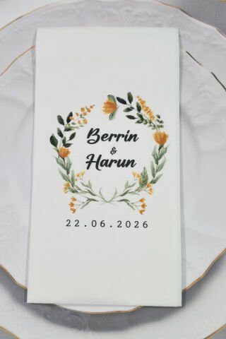 Turuncu Çiçekler Konsept Baskılı Peçete