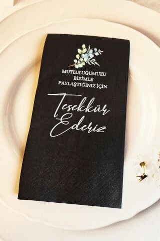 Mutluluğumuzu Paylaştığınız İçin Teşekkür Ederiz Yazılı Siyah Peçete 12li Paket