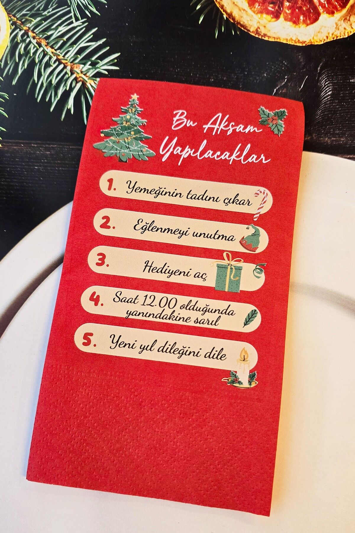 Yılbaşında Yapılacaklar Kırmızı Yılbaşı Peçetesi 12li