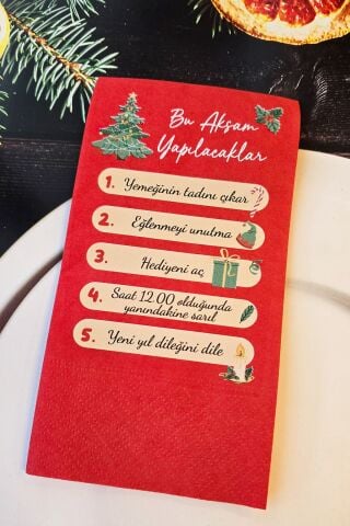Yılbaşında Yapılacaklar Kırmızı Yılbaşı Peçetesi 12li