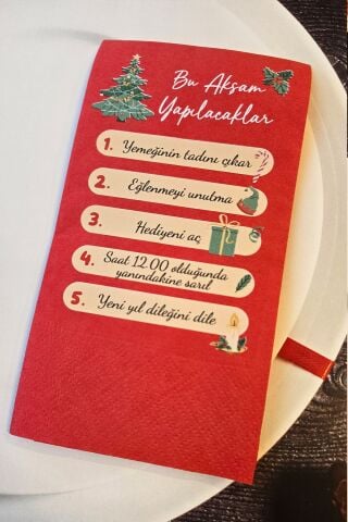Yılbaşında Yapılacaklar Kırmızı Yılbaşı Peçetesi 12li