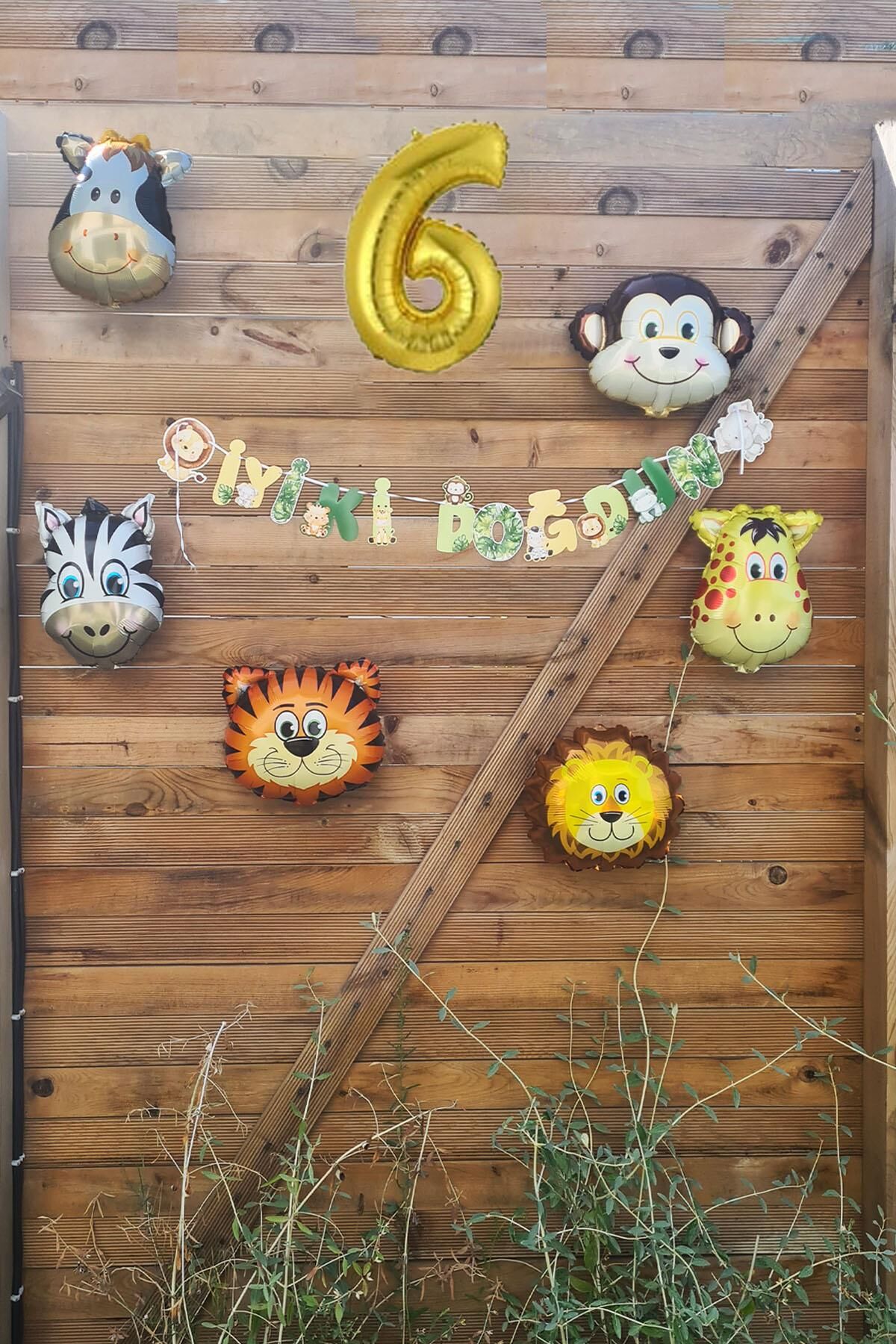 Safari Temalı Doğum Günü Parti Seti Yaş Balonlu Bannerlı Doğum Günü Süsleme Seti 6