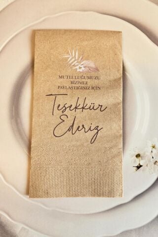 Mutluluğumuzu Paylaştığınız İçin Teşekkür Ederiz Yazılı Kraft Peçete 12li Paket