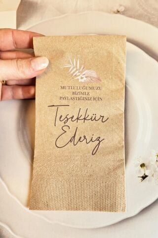 Mutluluğumuzu Paylaştığınız İçin Teşekkür Ederiz Yazılı Kraft Peçete 12li Paket