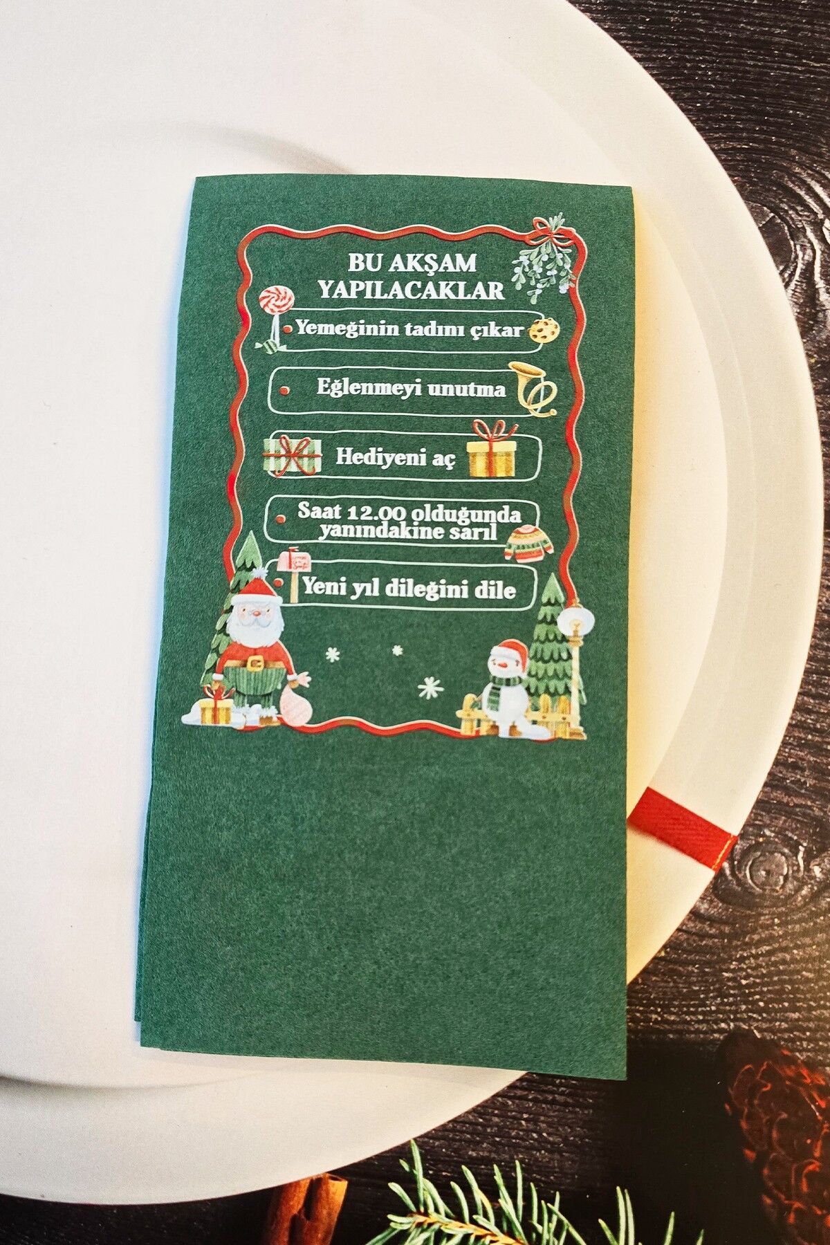 Yılbaşında Yapılacaklar Yeşil Yılbaşı Peçetesi 12li Paket