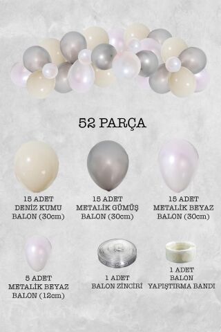 Beyaz Sadeliği Konsept Balon Zinciri Parti Balon Seti 52 Parça
