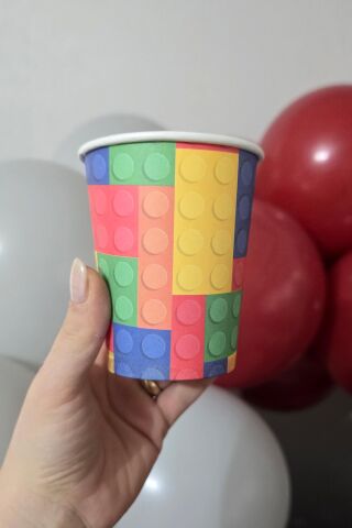 Renkli Bloklar Karton Bardak 8li