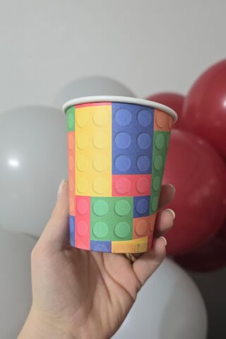 Renkli Bloklar Karton Bardak 8li