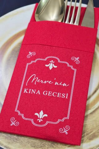 Kumaş Dokulu Cepli Kırmızı Peçete Kına Konsept