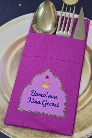 Kumaş Dokulu Cepli Fuşya Peçete Kına Konsept