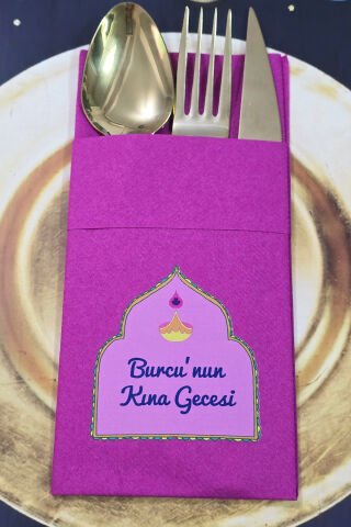 Kumaş Dokulu Cepli Fuşya Peçete Kına Konsept