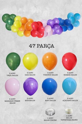 Gökkuşağı Konsept Balon Zinciri Gökkuşağı Tema Parti Balon Seti 47 Parça