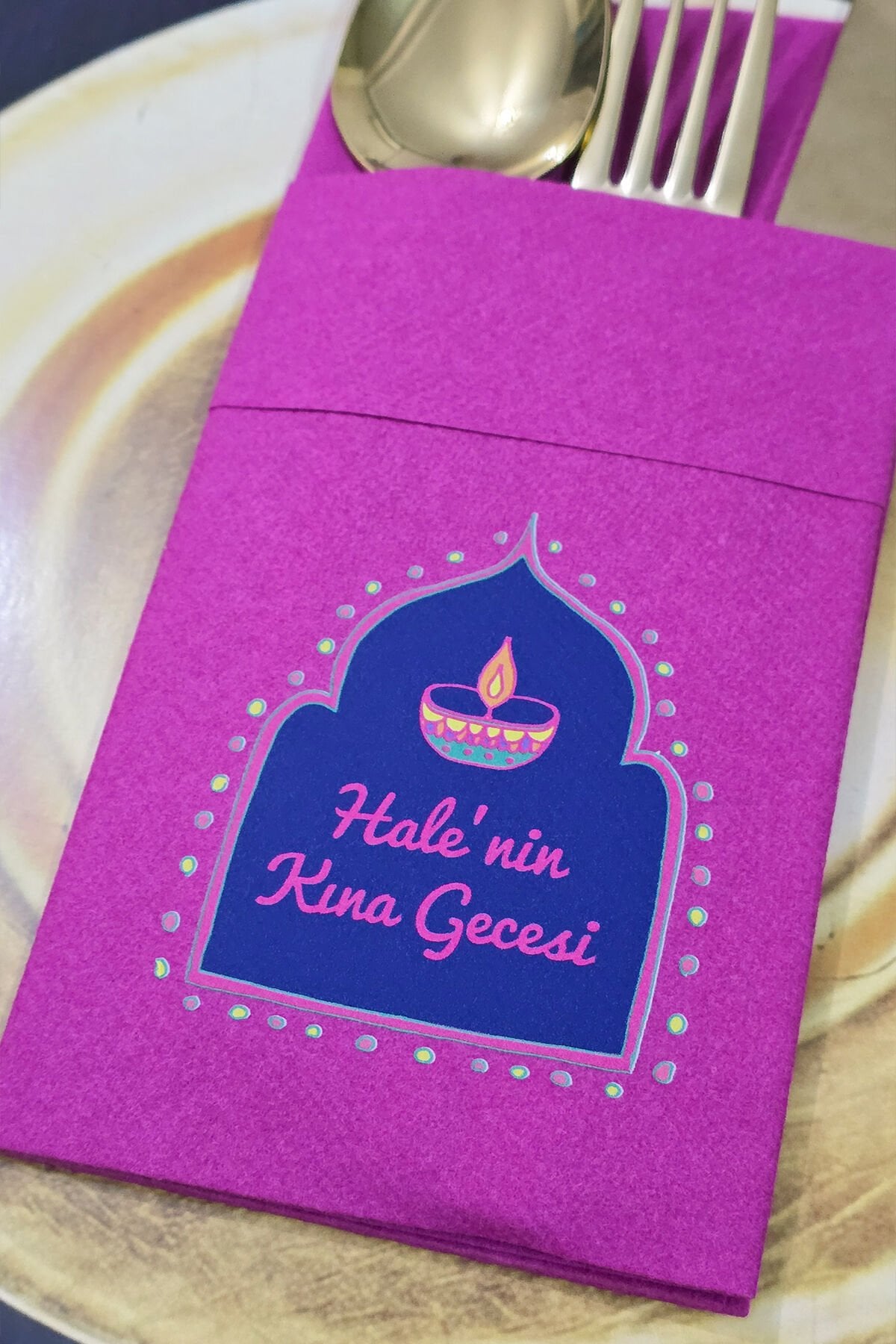 Kumaş Dokulu Cepli Fuşya Peçete Mor Kına Konsept