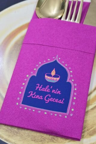 Kumaş Dokulu Cepli Fuşya Peçete Mor Kına Konsept