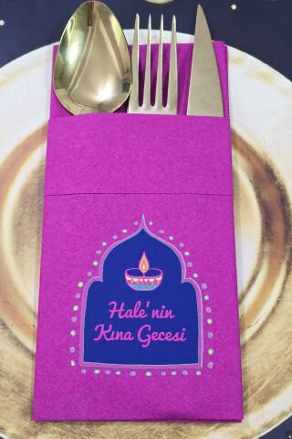 Kumaş Dokulu Cepli Fuşya Peçete Mor Kına Konsept