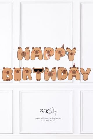 Kapibara Happy Birthday Banner Capybara Tema Parti Süsleri İpe Dizili Duvar Süsü