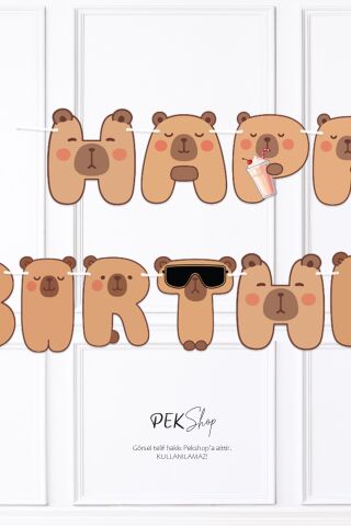 Kapibara Happy Birthday Banner Capybara Tema Parti Süsleri İpe Dizili Duvar Süsü