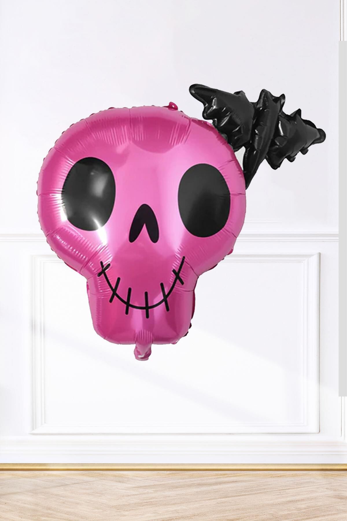 Pembe Kuru Kafa Folyo Balon Yarasa Kuru Kafa Halloween Süsleri Folyo Balon