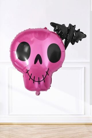 Pembe Kuru Kafa Folyo Balon Yarasa Kuru Kafa Halloween Süsleri Folyo Balon