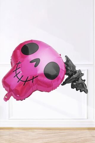Pembe Kuru Kafa Folyo Balon Yarasa Kuru Kafa Halloween Süsleri Folyo Balon
