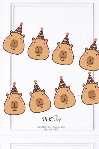 Kapibara 2li Banner Seti Kafalar ve Happy Birthday Banner Capybara Tema Parti Süsleri İpe Dizili Duvar Süsü