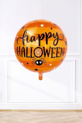 Happy Halloween Yuvarlak Turuncu Balon Cadılar Bayramı Konsept Yuvarlak Folyo Balon 45cm