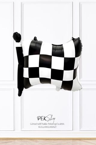 Damalı Bayrak Balon Yarış Bayrağı Siyah Beyaz Folyo Balon