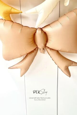 Retro Kahve Büyük Fiyonk Folyo Balon Fiyonk Kurdele Şekilli Balon