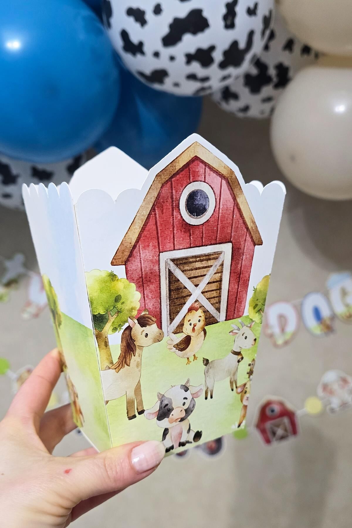 Çiftlik Konsept Popcorn Kutusu 8 Li Özel Üretim Mısır Kutusu 8 Adet