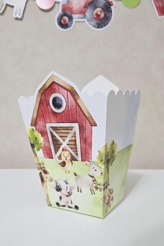 Çiftlik Konsept Popcorn Kutusu 8 Li Özel Üretim Mısır Kutusu 8 Adet