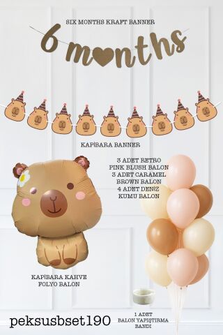 Kapibara Tema 6 Aylık Süsleri Seti 6 Months Banner ve Balon Seti