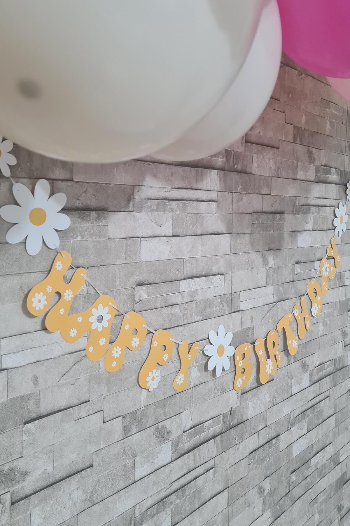 Happy Birthday Papatya Tema Banner Papatya Konsept Duvar Süsü