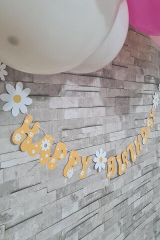 Happy Birthday Papatya Tema Banner Papatya Konsept Duvar Süsü