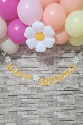 Happy Birthday Papatya Tema Banner Papatya Konsept Duvar Süsü