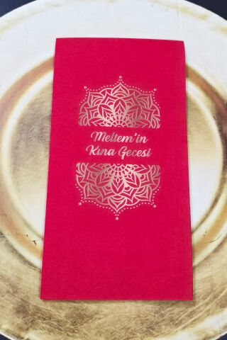 Gold Desenli Kına Konsept Baskılı Kırmızı Peçete