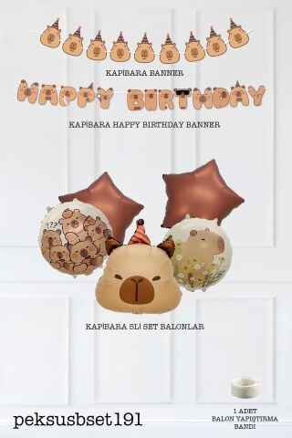 Kapibara Tema Doğum Günü Balon Seti Capybara Banner ve 5li Balonlu Set
