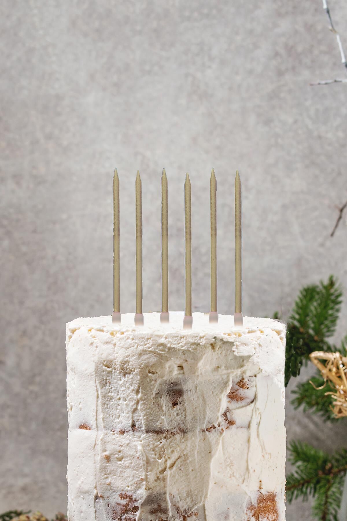 Retro Bej Renk Mum Pasta Mumları 6lı Paket