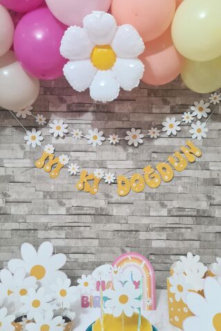 Papatya Tema 2li Set Banner İyi Ki Doğdun Papatya Konsept Duvar Süsü