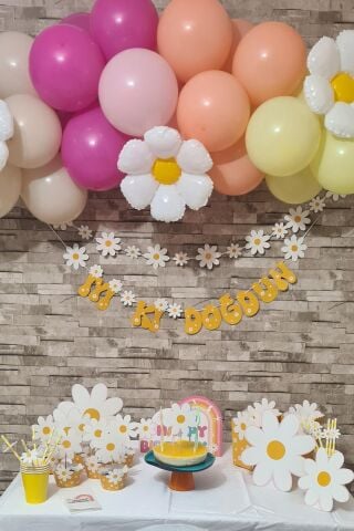 Papatya Tema 2li Set Banner İyi Ki Doğdun Papatya Konsept Duvar Süsü