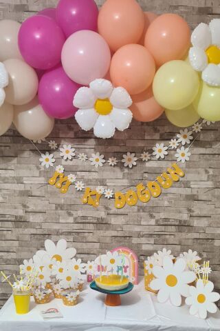 Papatya Tema 2li Set Banner İyi Ki Doğdun Papatya Konsept Duvar Süsü