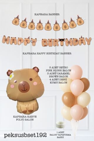 Kapibara Konsept Doğum Günü Balon Seti Banner ve Lateks Balonlu Capybara Balon Seti