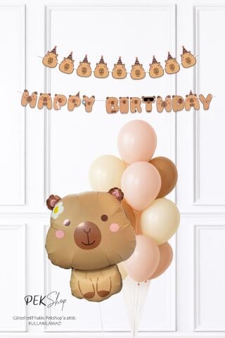 Kapibara Konsept Doğum Günü Balon Seti Banner ve Lateks Balonlu Capybara Balon Seti