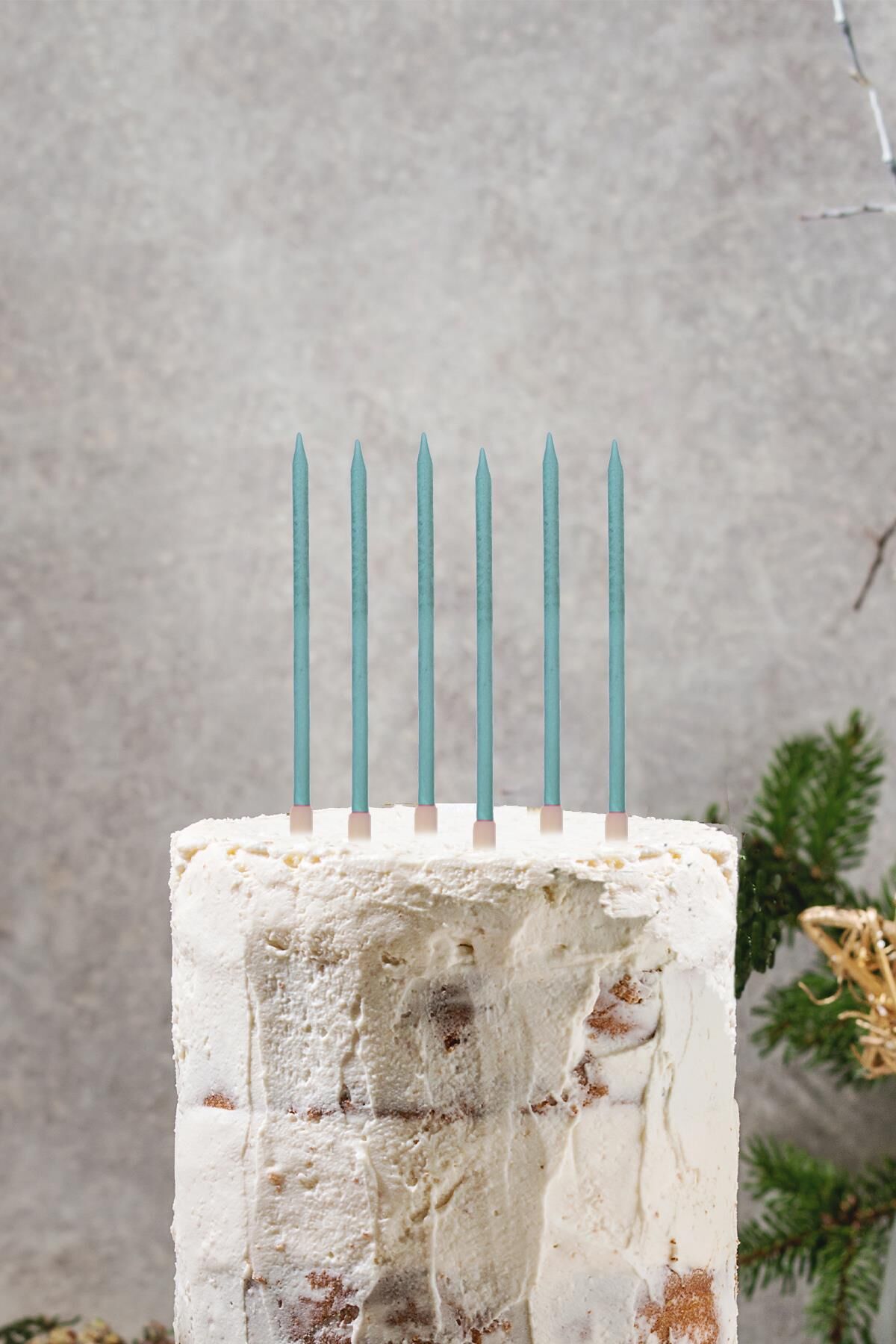 Retro Yeşil Renk Mum Pasta Mumları 6lı Paket