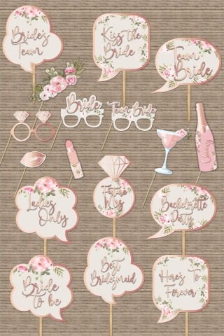 Çiçekli Rose Gold Konsept Bekarlığa Veda Konuşma Balonları